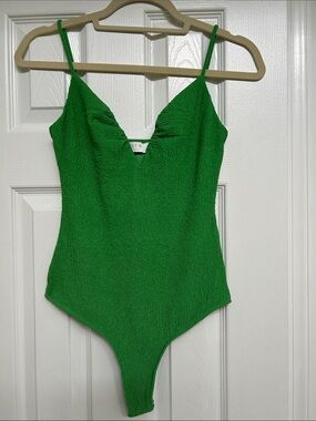 Astr Green Textured One-Piece Bodysuit with Slim Straps